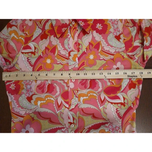 Tommy Hilfiger Pink Floral Paisley Psychedelic Cotton Button Down Shirt Small - Picture 13 of 16
